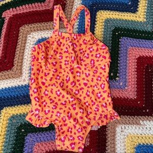Toddler Girl Wonder Nation Orange and Pink Leopard Print Swimsuit Size 18 Months